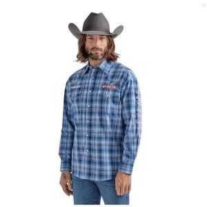 MEN'S WRANGLER® PBR® LOGO LONG SLEEVE PLAID WESTERN SNAP SHIRT